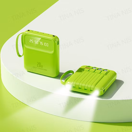 대용량 보조배터리, 10,000mAh, LED 조명 기능을 갖춘 4개의 케이블 내장